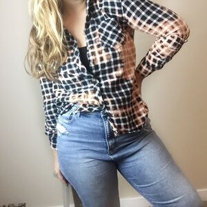 Plaid Flannel Upcycled Bleach Tie Dye Top